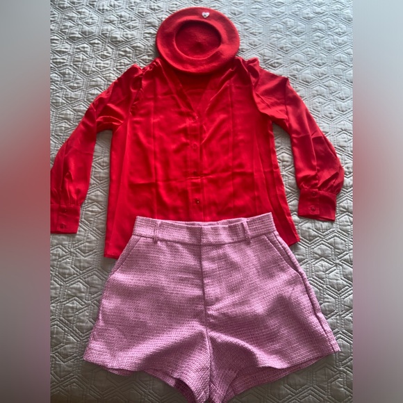 Lillet x Emily in Paris outfit season 4 pink tweed short red blouse wool Beret M - Picture 16 of 16